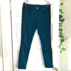 American Eagle Green Jeggings with Black Stripes